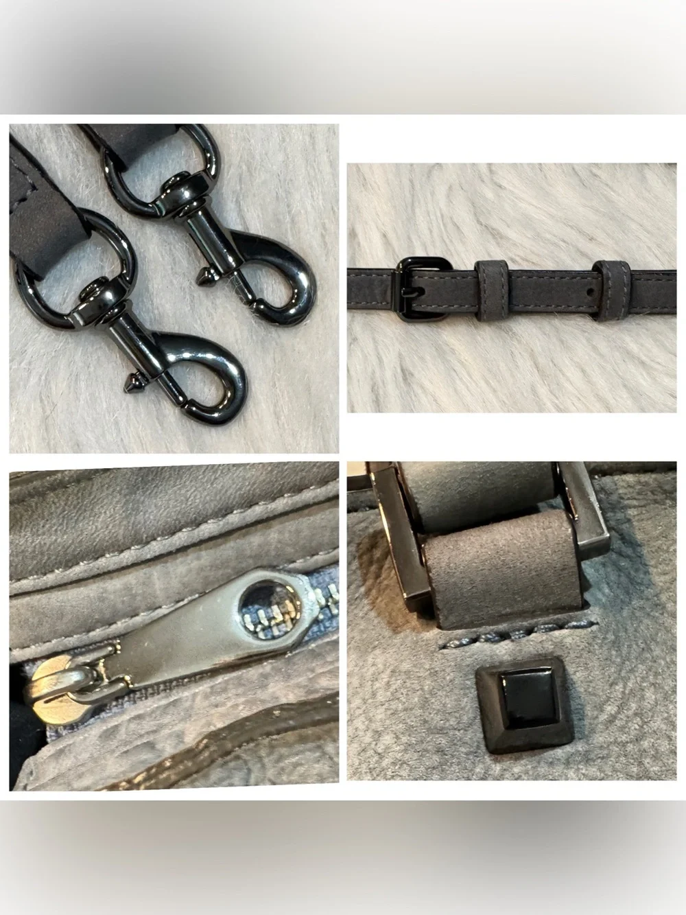Rebecca Minkoff Regan Nubuck Leather Satchel Tote Crossbody Tassels Gray GUC